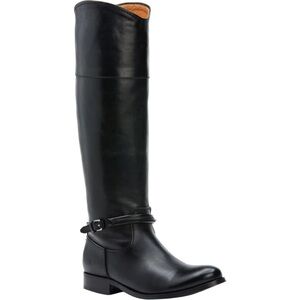 Frye Leather Boots Black heeled riding 5.5 pull on LEATHER sole & lining buckles